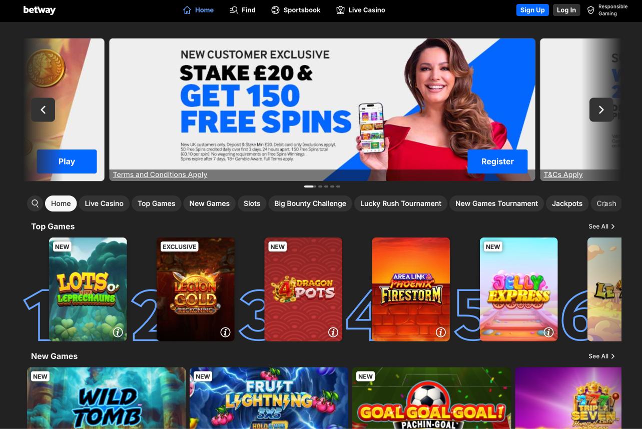 Screenshot of Betway Casino lobby