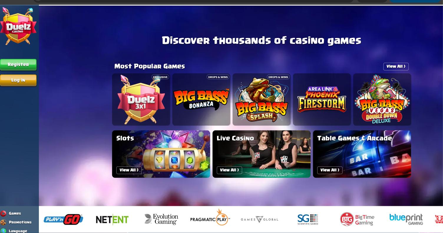 Screenshot of Duelz Casino lobby