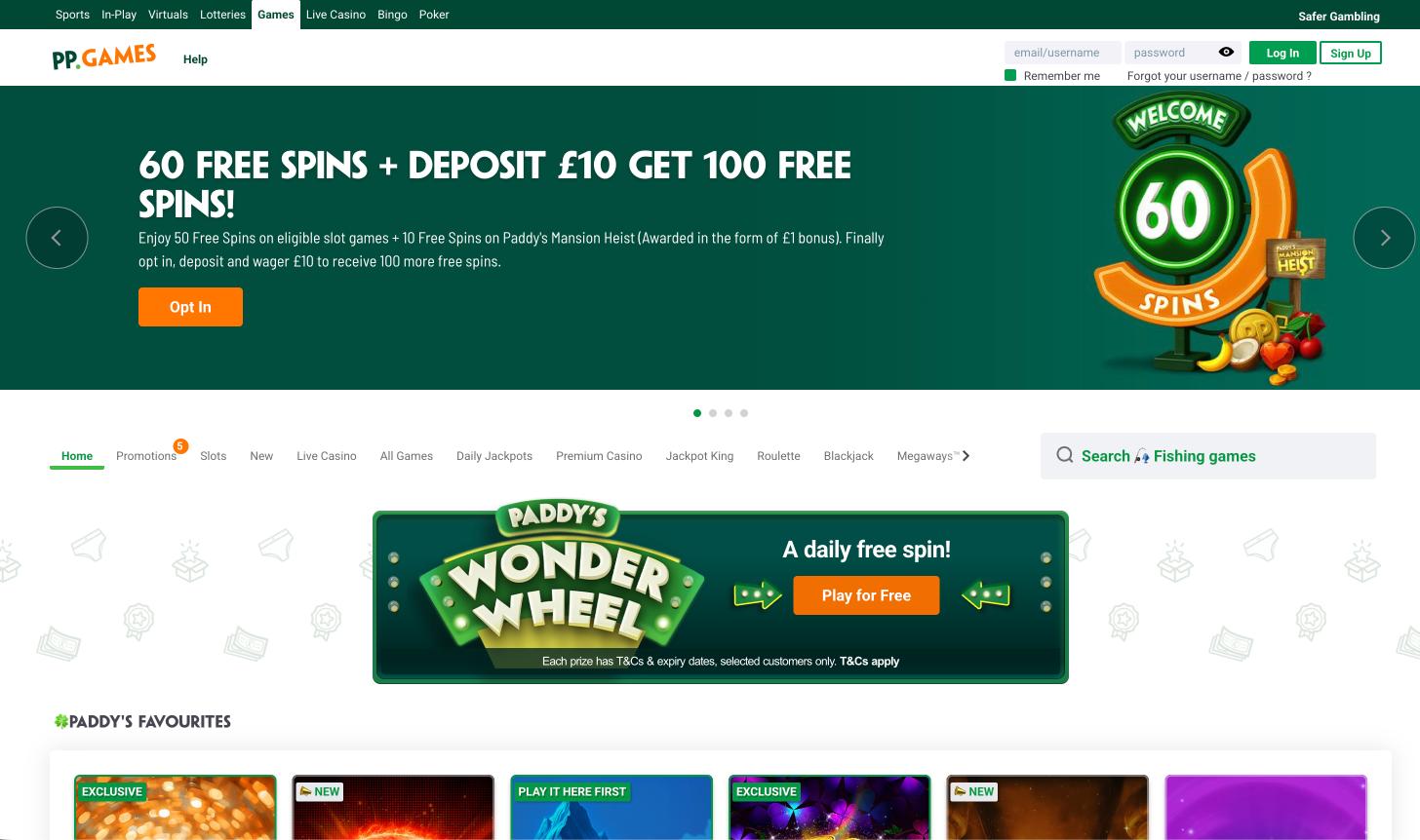 Screenshot of Paddy Power Casino lobby